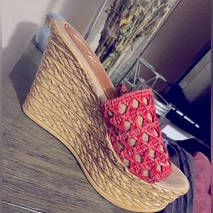 Sbicca coral and Tan Woven Wedges
